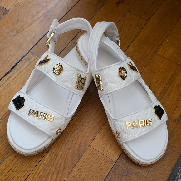 Karl Lagerfeld Shoes - Karl Lagerfeld White Sandals with Gold Accents